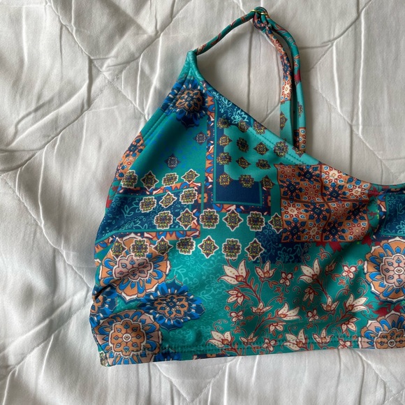 NWT Wild Fable Teal Boho Floral Mosaic Swimsuit Bikini Top - Picture 2 of 6